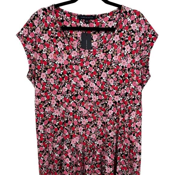Tommy Hilfiger Floral Midi High Low Hem Knit Dress Pink/Black Size XL NWT - Picture 3 of 8
